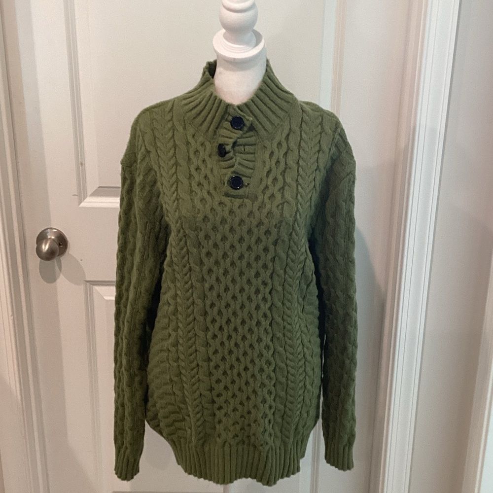 Forest Green Cable Knit Turtleneck Sweater
